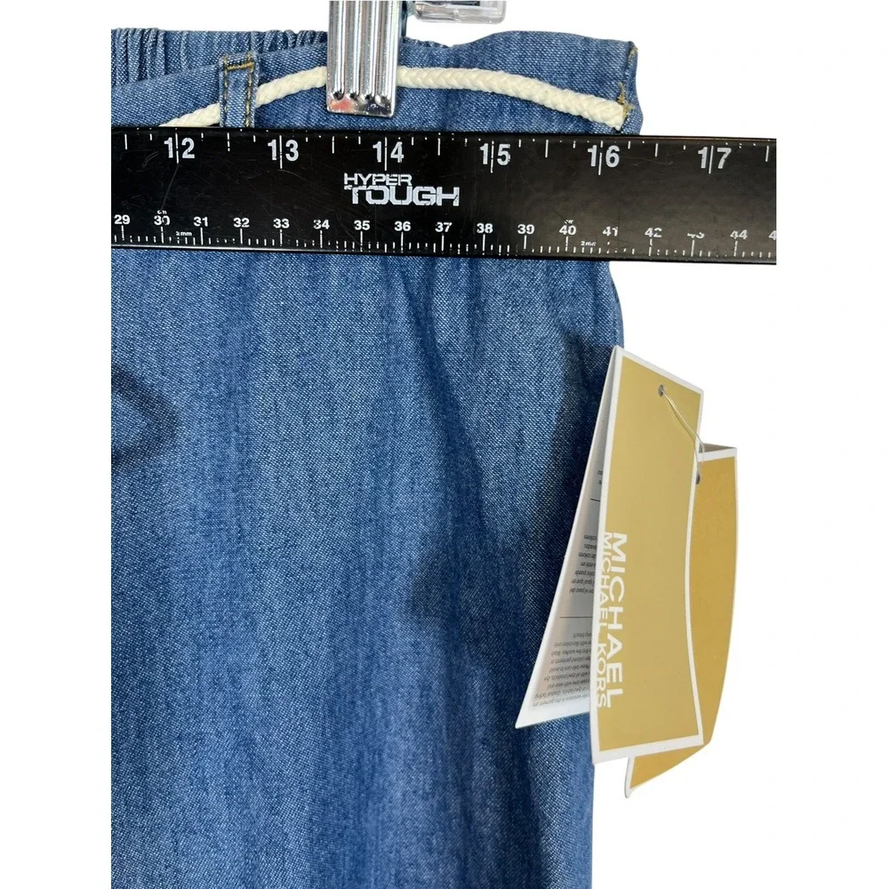 $125 NWT Michael Kors Sz M Pants Chambray Med Blue Wide Leg Pull On Rope Tie New